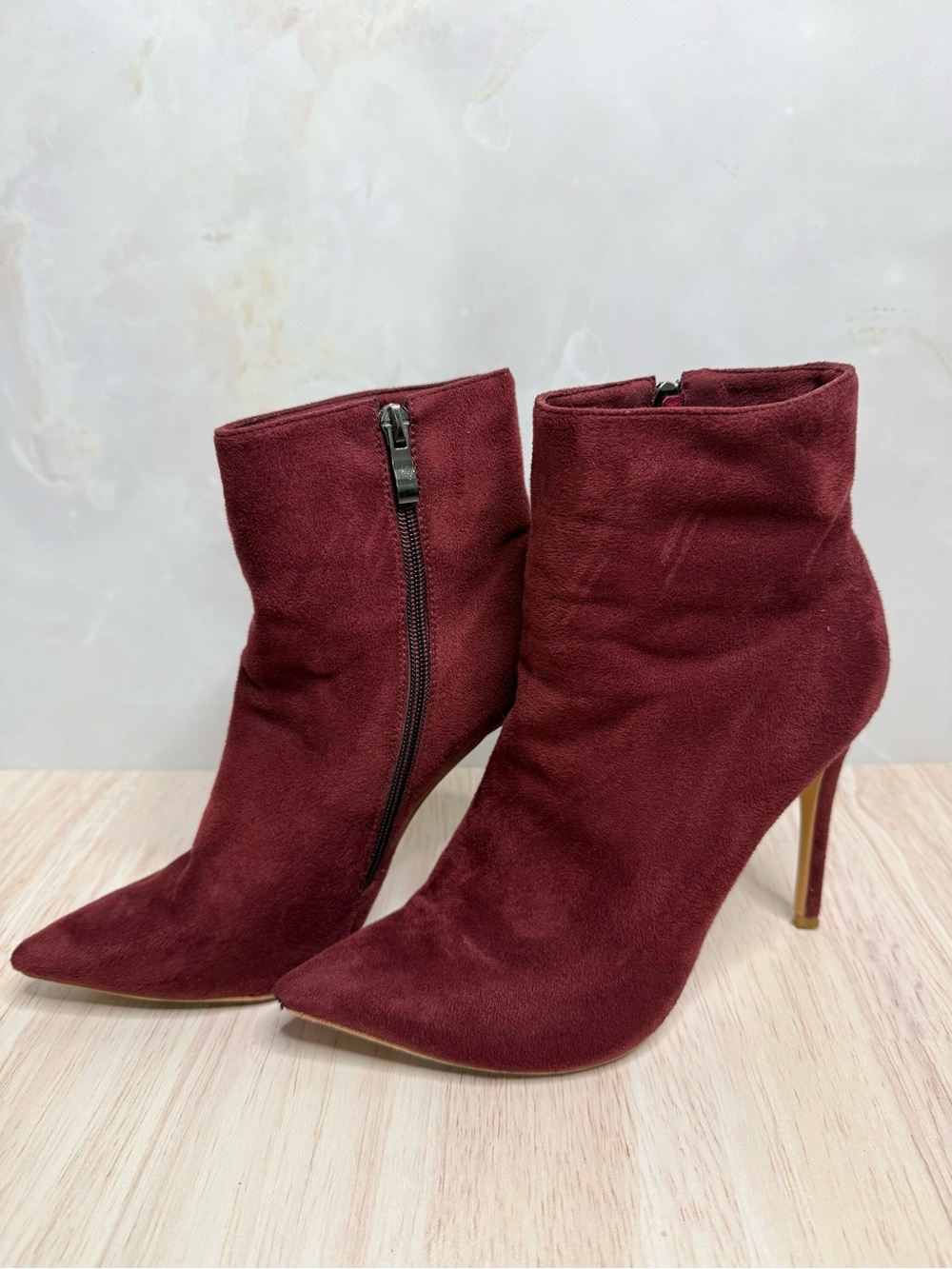 Women's Burgundy Suede Pointed-Toe Ankle Boots